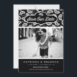 Black and White Floral Pattern Photo Save Our Date Save The Date<br><div class="desc">Announce your wedding date with this customisable save the date announcement. It features a black and white floral pattern. Personalise by adding your details. This floral save the date card is perfect for any wedding theme.</div>