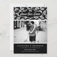 Black and White Floral Pattern Photo Save Our Date