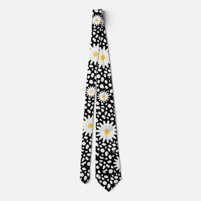 black and white floral pattern tie (Back)
