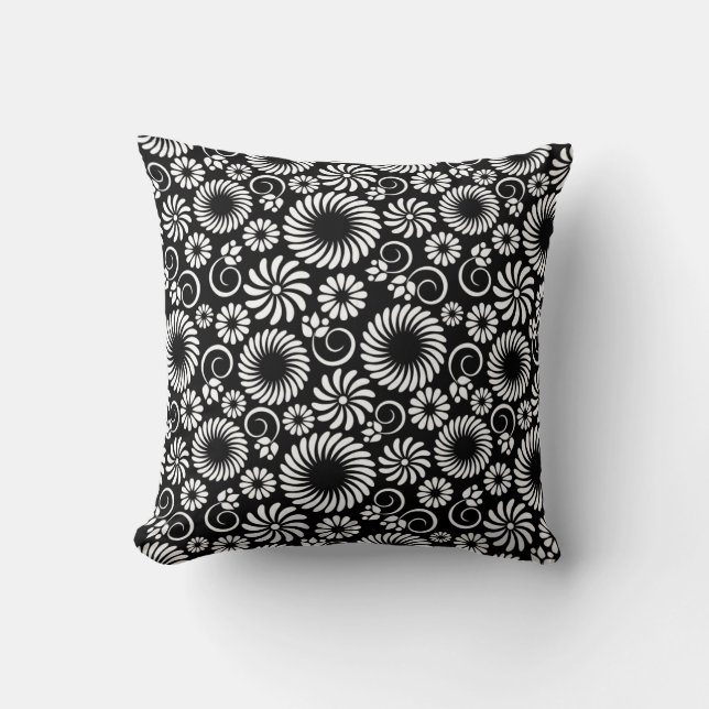 Black and white floral Pillow (Front)