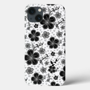 Black and White Floral Print iPhone 13 Case