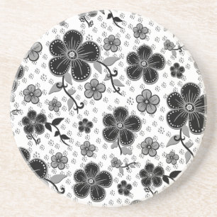 Black and White Floral Print Coaster
