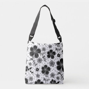 Black and White Floral Print Crossbody Bag