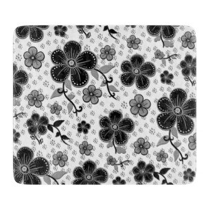 Black and White Floral Print Cutting Board