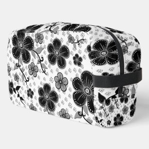 Black and White Floral Print Dopp Kit