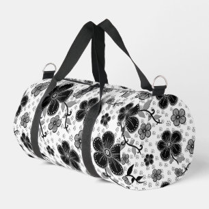 Black and White Floral Print Duffle Bag