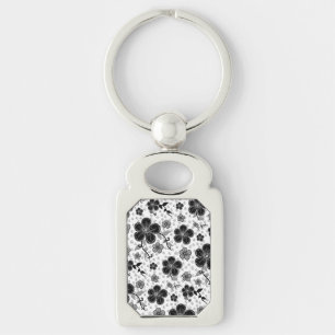 Black and White Floral Print Key Ring