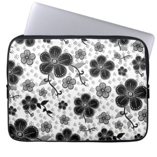 Black and White Floral Print Laptop Sleeve