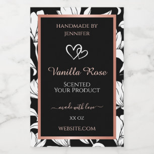 Black and White Floral Product Labels Rose Gold