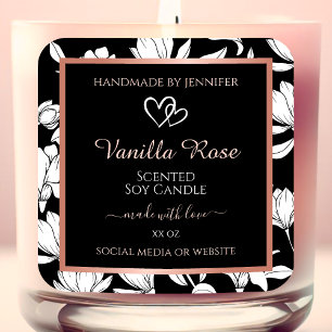 Black and White Floral Product Labels Rose Gold