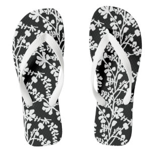 Black And White Floral Repeating Pattern Thongs