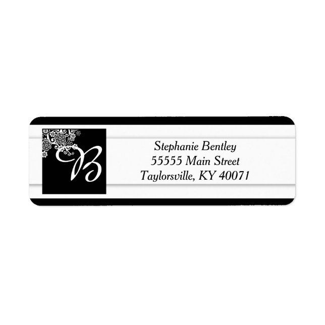 Black and White Floral Return Address Label (Front)