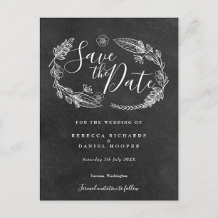 Black and White Floral Save the Date Postcard