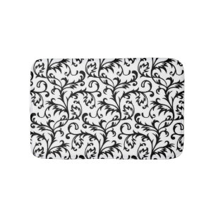 Black and White Floral Scroll Bath Mat