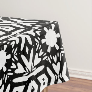 black and white floral shapes tablecloth