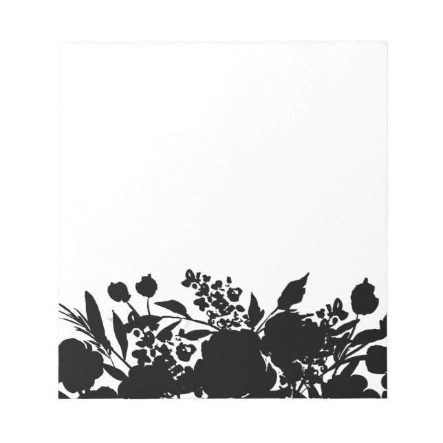 Black and White Floral Silhouette Border Notepad (Front)