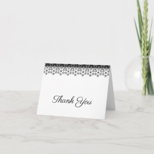 Black and White Floral Snowflake Scallop Border Thank You Card
