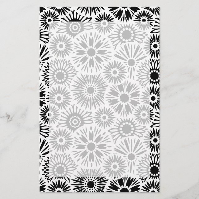 Black and white floral Stationery (Front)