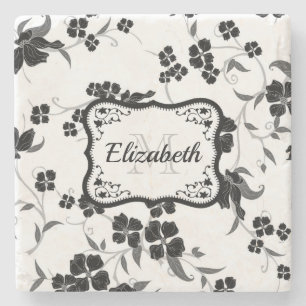 Black and White Floral Stone Coaster