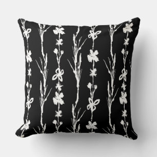 Black and White Floral Stripe  Cushion