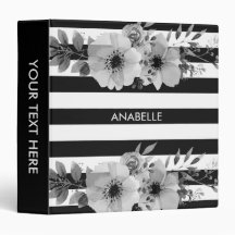 Black and White Floral Stripes