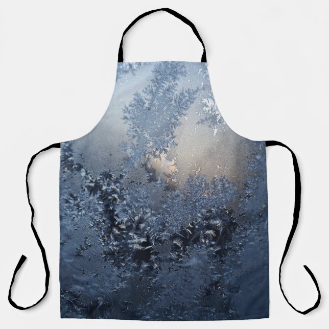 Black and white floral textile apron (Front)