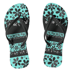 Black and white floral thongs