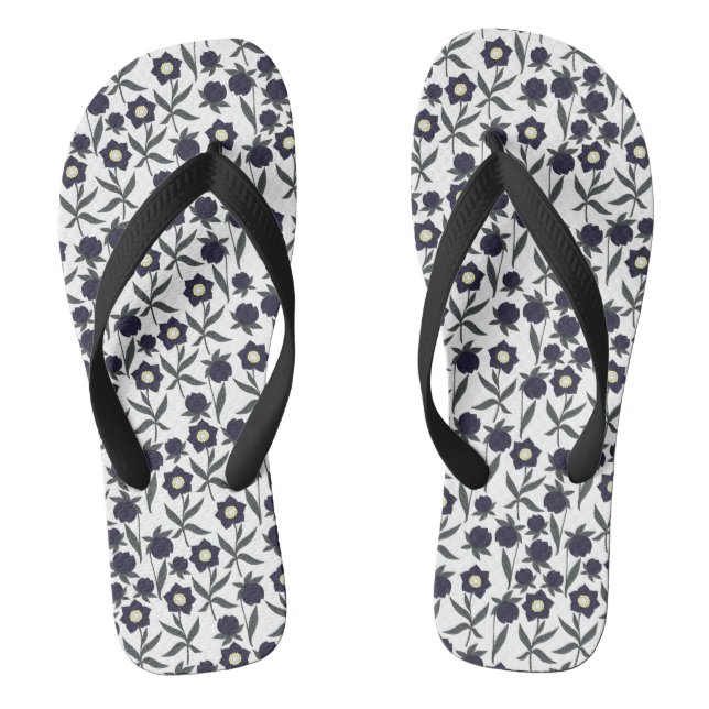 Black And White Floral Thongs (Footbed)