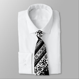 Black and white floral  tie