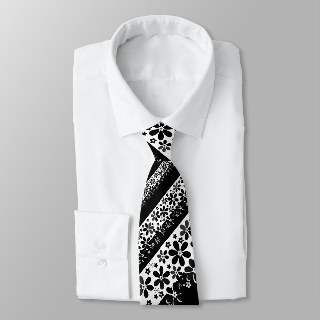 Black and white floral  tie (Tied)