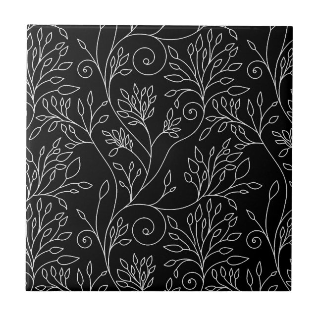 Black and white floral Tile (Front)