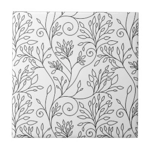 Black and white floral Tile