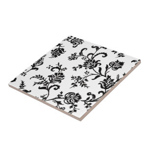 Black and White Floral Tile