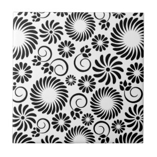 Black and white floral Tile