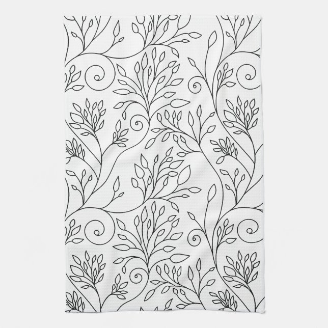 Black and white floral Towel (Vertical)