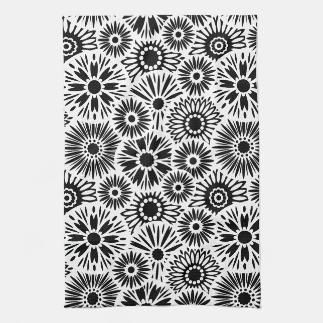 Black and white floral Towel (Vertical)