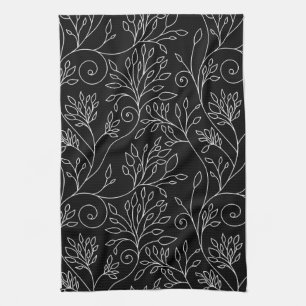 Black and white floral Towel