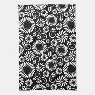 Black and white floral Towel