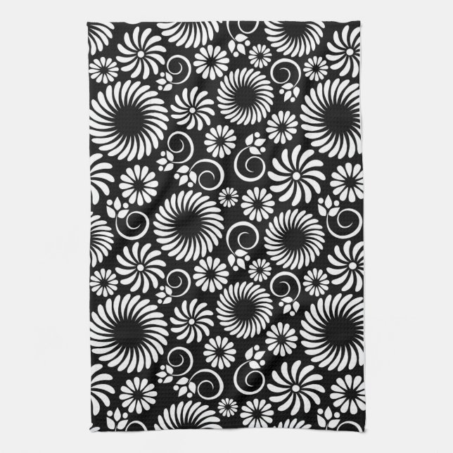 Black and white floral Towel (Vertical)