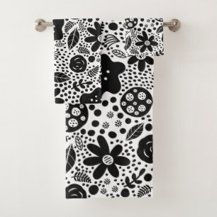 Black and White Floral Towel Set
