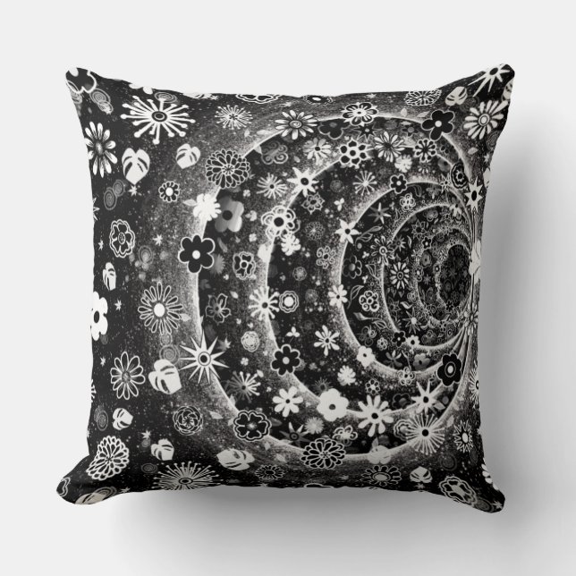 Black and white floral tunnel design  cushion (Front)