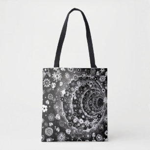 Black and white floral tunnel design tote bag