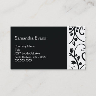Black and White Floral Vine Business Card