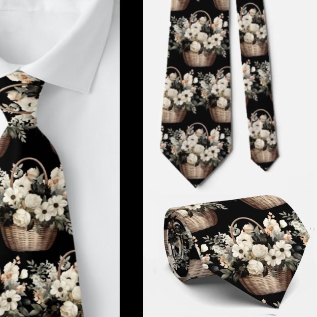 Black and White Floral Watercolor Tie (Creator Uploaded)