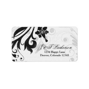 Black and White Floral Wedding Address Label