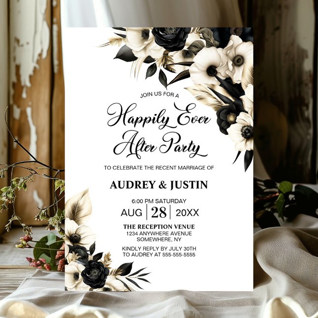 Black and White Floral Wedding After Party Invitation (Creator Uploaded)