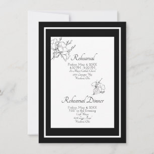 Black and White Floral Wedding Elegant Rehearsal Invitation
