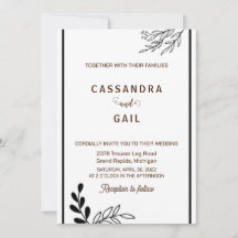 Black and White Floral Wedding Invitation