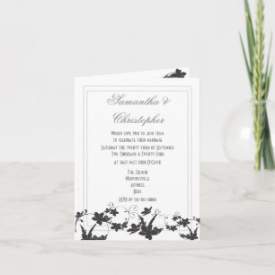 Black and white floral wedding invitation