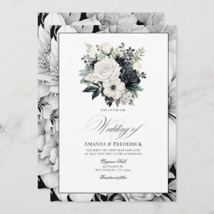 Black and White Floral Wedding Invitation